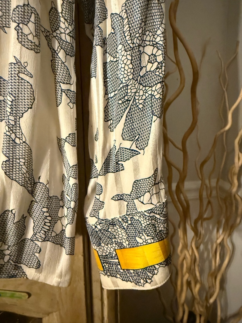 Starington Silk Vintage Button Down — Ivory, Blue, & Yellow Accents - Picture 7 of 7